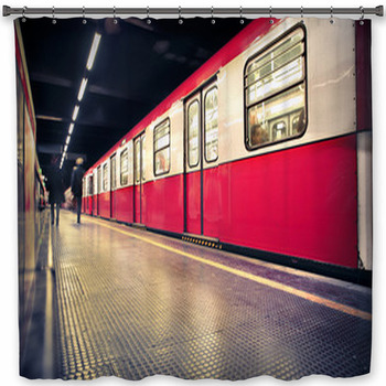 Train and train tracks and forests Bathroom Fabric Shower Curtain 180x180cm-71in 