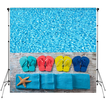 Summer Accessories On Wooden Planks Custom Size Backdrop