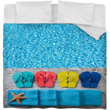 Summer Accessories On Wooden Planks Fleece Bed Blanket