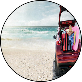 Summer Car On Beach Round Rug