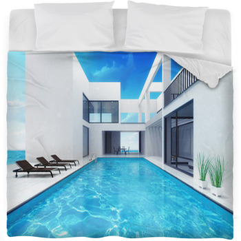 Summer House Residence With Swimming  Fleece Bed Blanket