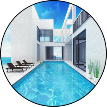Summer House Residence With Swimming Pool Round Rug