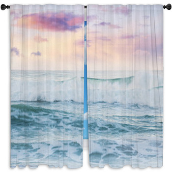 Summer Ocean Cloudy Sunrise Seascape Window Curtain