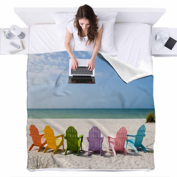 Summer Vacation Beach Fleece Bed Blanket