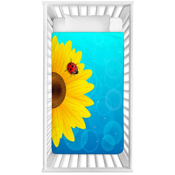 Sunflower And Ladybird On Blue Baby Crib Comforter