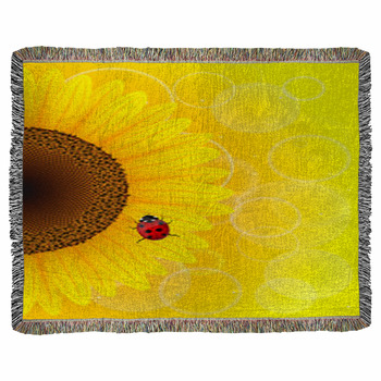 Sunflower And Ladybird On Yellow Woven Throw Blanket