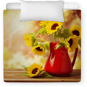 Sunflower Bouquet In Jug On Wooden Table Toddler Duvet