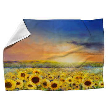 Sunflower Flower Blossom Oil Painting Of Fleece Blanket