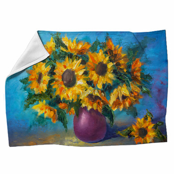 Sunflowers Oil Art Imressionism Painting Fleece Blanket