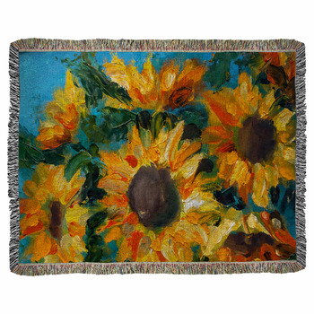 Sunflowers Oil Art Imressionism Woven Throw Blanket