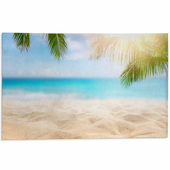 Sunny Tropical Caribbean Beach With Palm Trees Area Rug