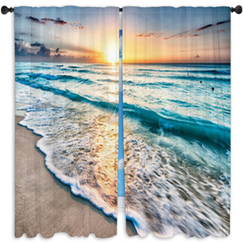 Sunrise Over Beach In Cancun Window Curtain