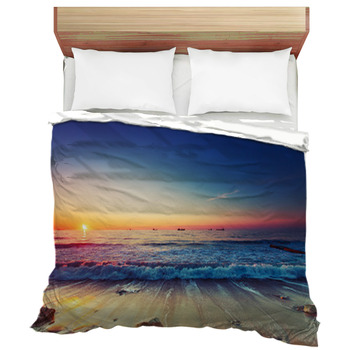 Tropical Beach Sand Ocean Kona Palm Tree 4 Pc Full Size Comforter Bedding Set