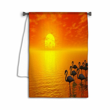Sunset And Flamingos Towel
