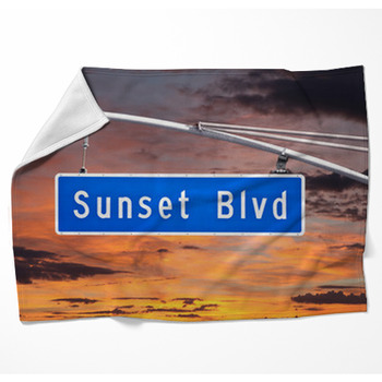 Sunset Blvd Overhead Street Sign Woven Throw Blanket