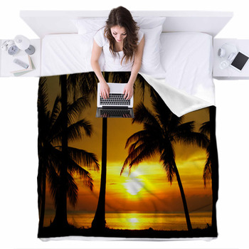 Sunset Equator Fleece Bed Blanket