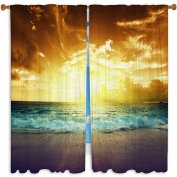 Sunset On Seychelles Beach Custom Size Window Curtain