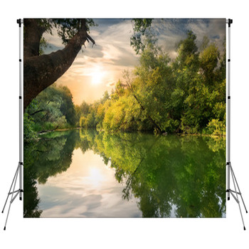 Sunset On The River Fleece Backdrop