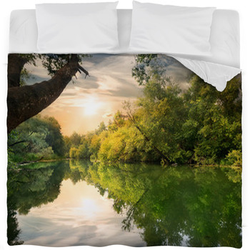 Sunset On The River Fleece Bed Blanket
