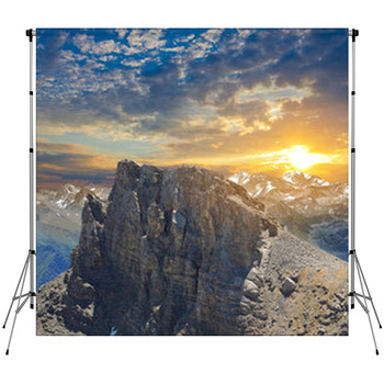 Sunset Over A Mountain Valley Custom Size Backdrop