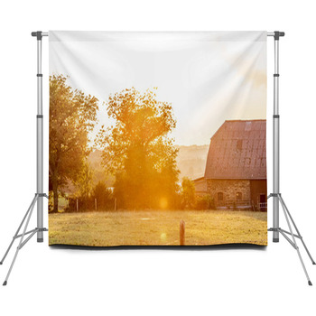 Sunset Over The Hilly Fields In Custom Size Backdrop