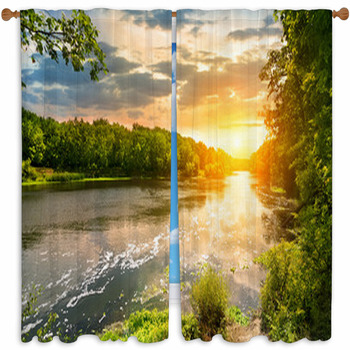 Sunset Over The River In The Custom Size Window Curtain