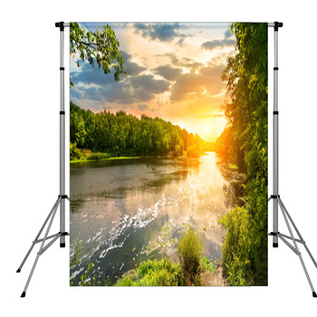 Sunset Over The River In The Forest Pole Pocket Backdrop