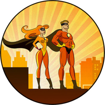 Super Heroes - Male And Female. Round Rug