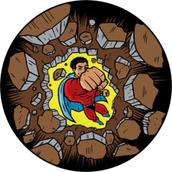 Superhero Punching Through Wall Round Rug