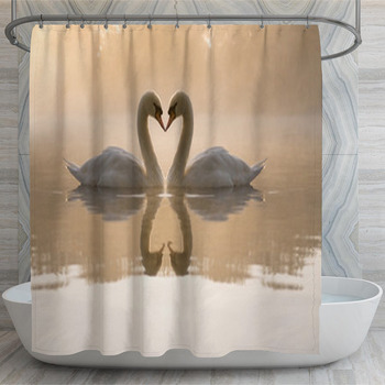 Swans Forming Love Heart Shower Curtain