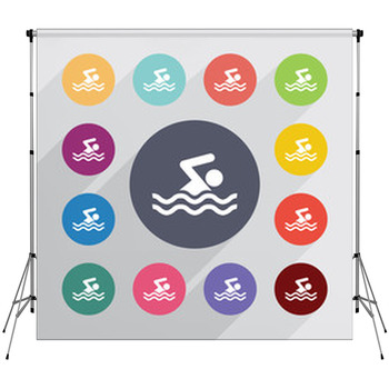 Swim Circle Flat Icons Set Custom Size Backdrop