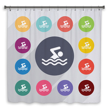 Swim Circle Flat Icons Set Custom Size Shower Curtain