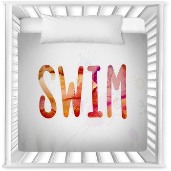 Swim Concept Watercolor Word Art Baby Crib Comforter