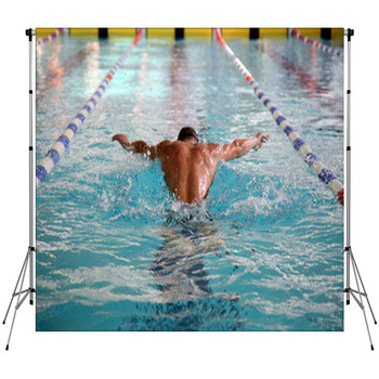 Swimmer In The Swimming Pool Fleece Backdrop