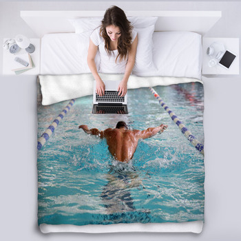 Swimmer In The Swimming Pool Fleece Blanket