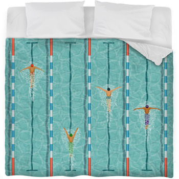 Swimmers In Swimming Pool Fleece Bed Blanket