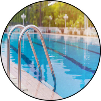 Swimming Pool With Stair At Sport Center Round Rug