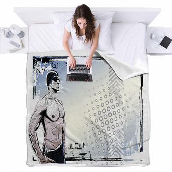 Swimming Poster Fleece Bed Blanket