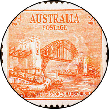 Sydney Harbour Bridge On Old Australian Stamp Round Rug