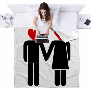 Symbol Frau Mann Herz-kopf III Fleece Bed Blanket