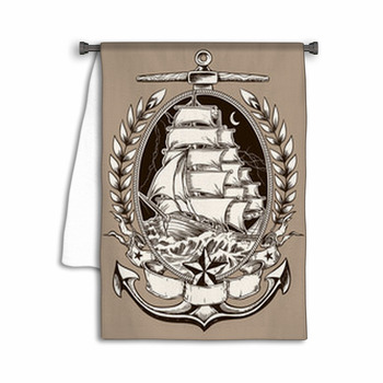 Tattoo Style Pirate Ship In Crest Towel