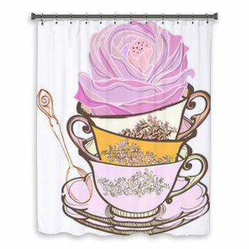 Tea Cup Background With Flower Custom Size Shower Curtain