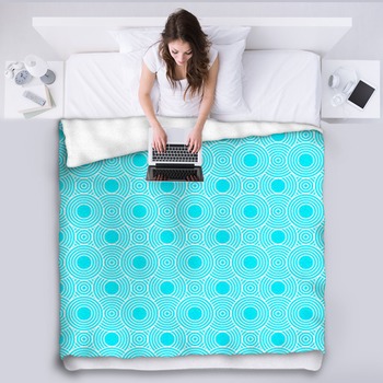 Teal And White Circles Tiles Pattern Fleece Blanket