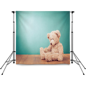 Teddy Bear Toy Alone On Wood In Pole Pocket Backdrop
