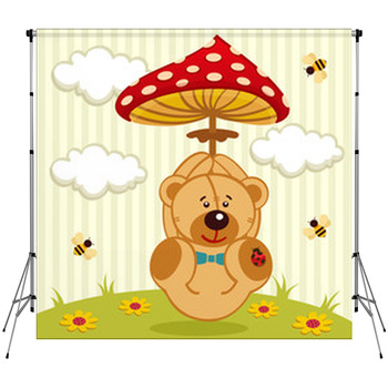 Teddy Bear With Amanita - Vector Custom Size Backdrop
