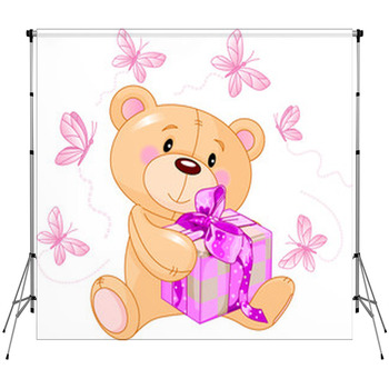 Teddy Bear With Pink Gift Custom Size Backdrop