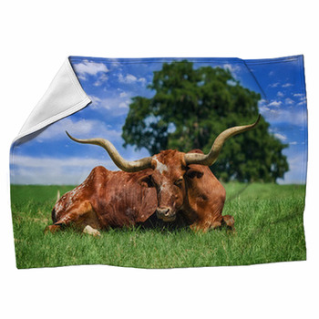 Texas Longhorn Sleeping On The Pasture Fleece Blanket