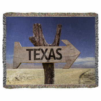 Texas Wooden Sign Isolated On Desert  Woven Throw Blanket