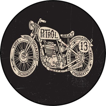 Text Filled Vintage Motorcycle Round Rug