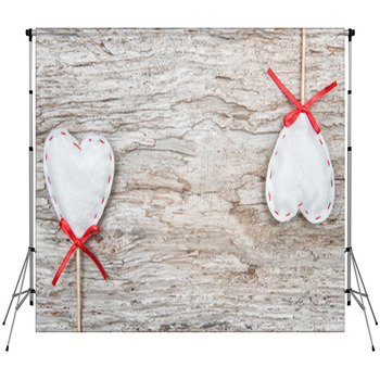 Textile Hearts On Old Wood Custom Size Backdrop